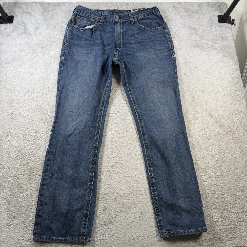 Ariat M5 Jeans Mens 36x34 Blue Denim Slim Straight Cowboy Rodeo Western